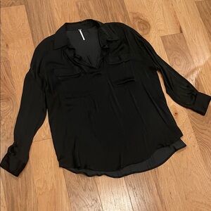 Free People Black Satin Blouse